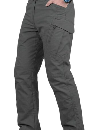 Men's Work Cargo Pants Tactical Hiking Casual Water Resistant Ripstop Trousers for Outdoor with 6 Pockets(No Belt)