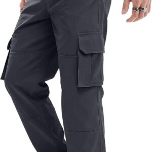 Mens Casual Straight Leg Stretch Cargo Pants Lightweight Relaxed Fit Drawstring Elastic Waist Pants with Multi Pockets
