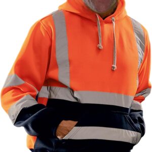 Mens High Visibility Safety Sweatshirts Reflective High Vis Construction Work Fall Winter Hoodies with Pocket