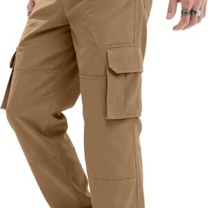 Mens Casual Straight Leg Stretch Cargo Pants Lightweight Relaxed Fit Drawstring Elastic Waist Pants with Multi Pockets