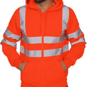 Mens High Visibility Safety Sweatshirts Reflective High Vis Construction Work Fall Winter Hoodies with Pocket
