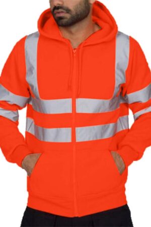 Mens High Visibility Safety Sweatshirts Reflective High Vis Construction Work Fall Winter Hoodies with Pocket