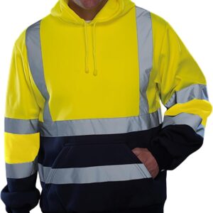 Mens High Visibility Safety Sweatshirts Reflective High Vis Construction Work Fall Winter Hoodies with Pocket