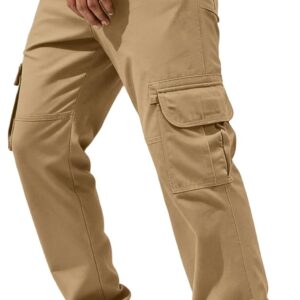 Men's Casual Cargo Pants Relaxed Fit Stretch Joggers Elastic Waist Hiking Pants with 6 Pockets for Streetwear