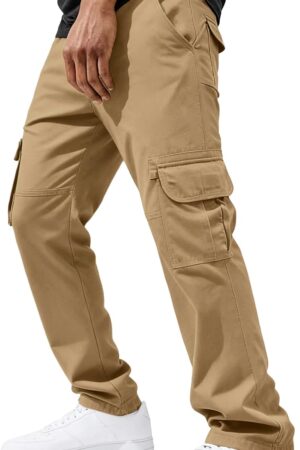 Men's Casual Cargo Pants Relaxed Fit Stretch Joggers Elastic Waist Hiking Pants with 6 Pockets for Streetwear