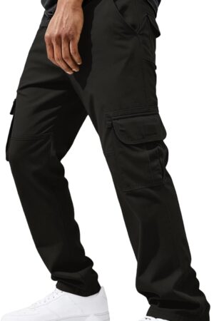 Men's Casual Cargo Pants Relaxed Fit Stretch Joggers Elastic Waist Hiking Pants with 6 Pockets for Streetwear