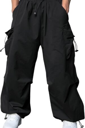 Men's Baggy Cargo Pants Trendy Casual Parachute Pant Loose Fit Harem Joggers with Pockets for Streetwear
