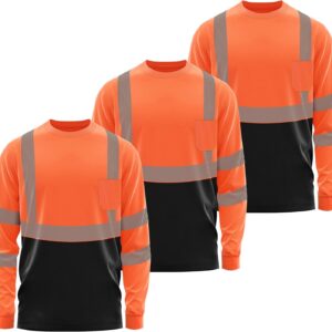 Hi vis Long Sleeve reflective Shirts for Men, Safety Shirts for Construction Class 3 (Sun protection,Sweat odor control)