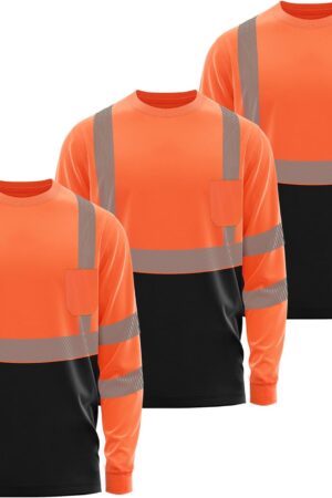 Hi vis Long Sleeve reflective Shirts for Men, Safety Shirts for Construction Class 3 (Sun protection,Sweat odor control)