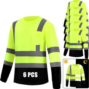 6 Pack Hi Vis Long Sleeve Safety Shirts Reflective  Shirts for Railway Colleague Moisture Wicking Multipack