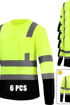 6 Pack Hi Vis Long Sleeve Safety Shirts Reflective  Shirts for Railway Colleague Moisture Wicking Multipack