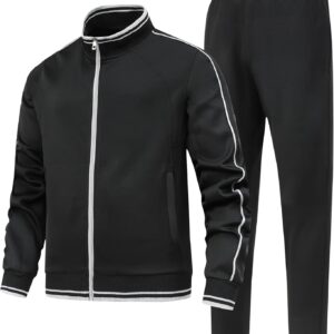 Men's 2 Pieces Athletic Tracksuit Full-Zip Workout Sweatsuit with Active Jackets and Pants