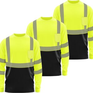 Hi vis Long Sleeve reflective Shirts for Men, Safety Shirts for Construction Class 3 (Sun protection,Sweat odor control)