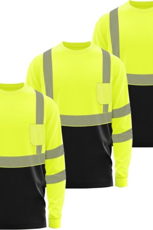 Hi vis Long Sleeve reflective Shirts for Men, Safety Shirts for Construction Class 3 (Sun protection,Sweat odor control)