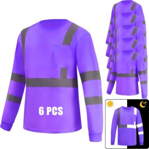 6 Pack Hi Vis Long Sleeve Safety Shirts Reflective  Shirts for Railway Colleague Moisture Wicking Multipack