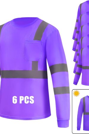 6 Pack Hi Vis Long Sleeve Safety Shirts Reflective  Shirts for Railway Colleague Moisture Wicking Multipack
