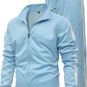 Men's Athletic 2 Pieces Tracksuit Casual Full Zip Jogging Sweat Suit Workout Sports Set Sportswear