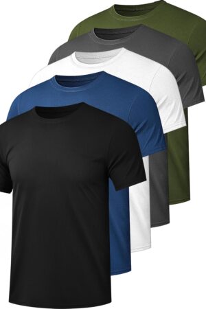 5 Pack Mesh Workout Shirts for Men Dry Fit Gym Shirts Quick Dry Athletic Short Sleeve T-Shirt Moisture Wicking
